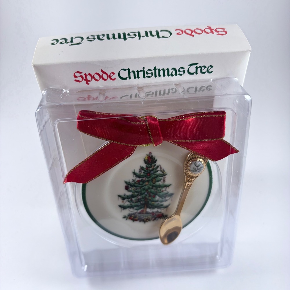 Spode Christmas Tree Plate and Spoon Ornament Holiday Decor NIB No Date